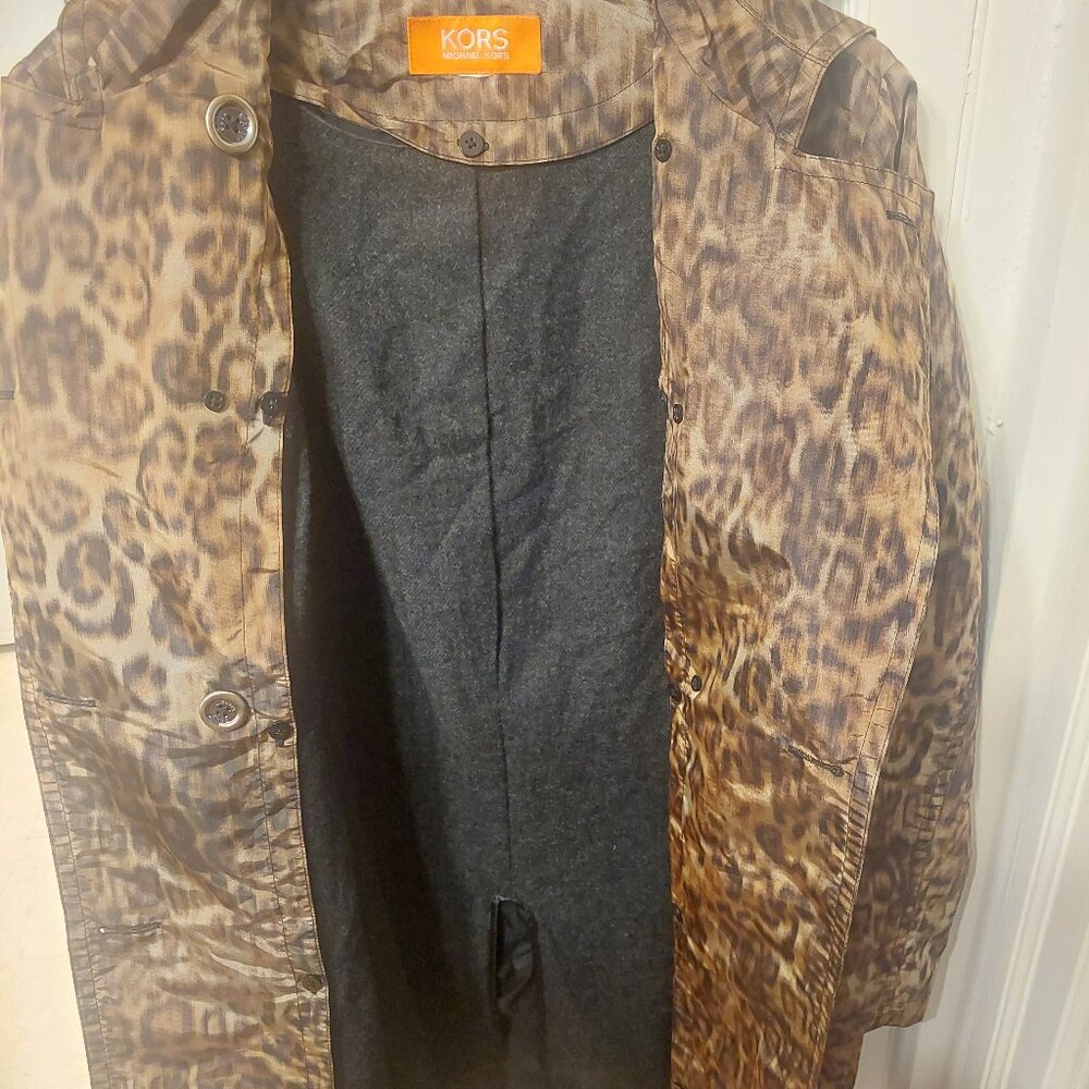 MICHAEL KORS Orange Label Leopard Trench Jacket Coat Sz L / XL GUC - Picture 5 of 8